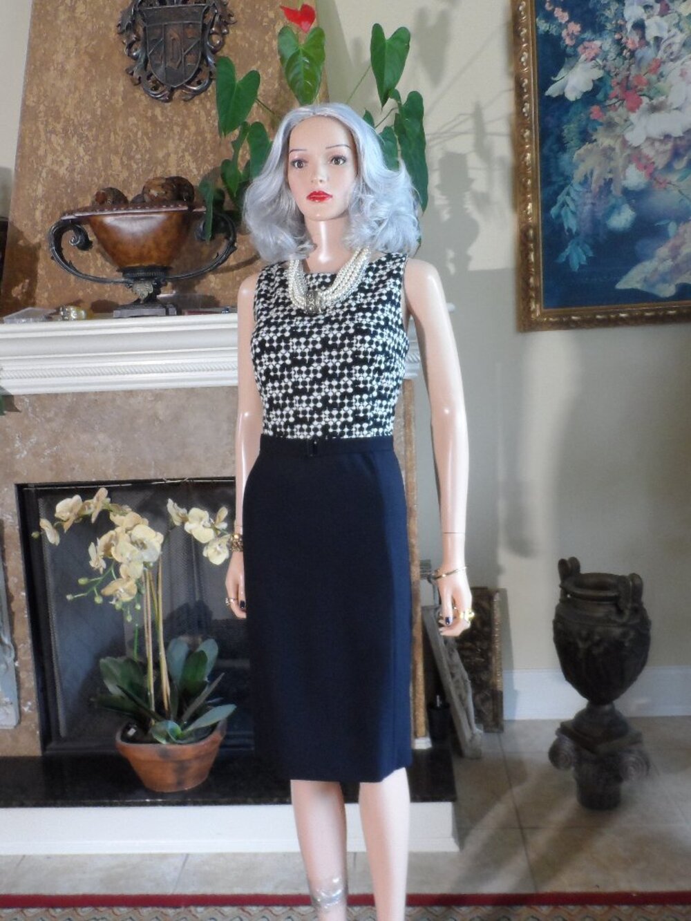 Akris Punto Black & White Wool Sheath Dress Size US 8